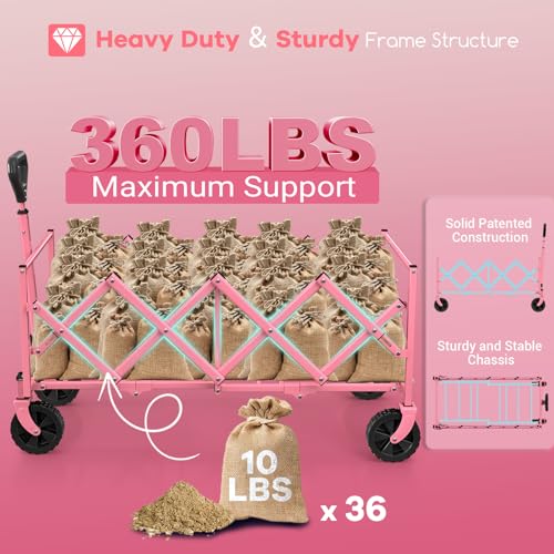 34'' Extra Long Folding Portable Wagon Cart (Pink)