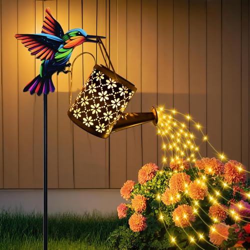 Solar Watering Can with Cascading Lights Outdoor Garden Decor (A.Hummingbird)