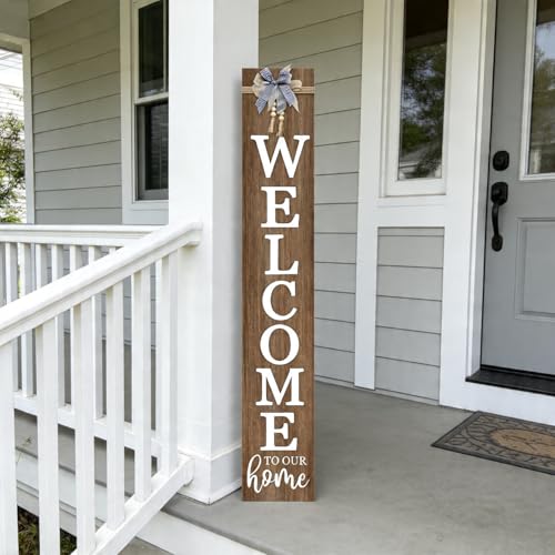 Vertical Wood Welcome Sign 47.2x7.8 Inch Farmhouse Rustic Decor for Front Porch (Natural / 7.8" x 47.2" / Welcome To Our Home)
