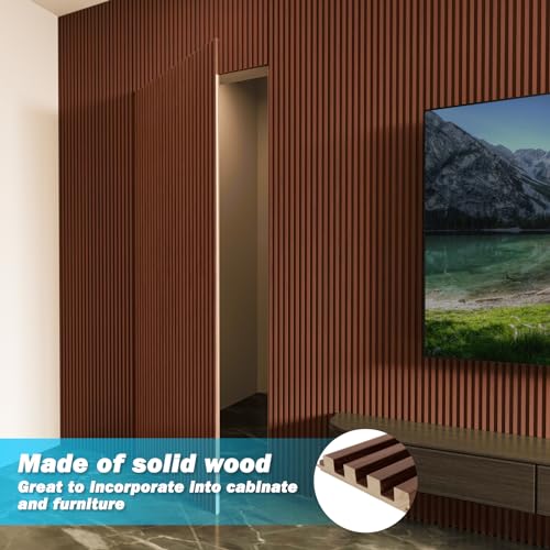 108 x 5.7 Inch Slat Wood Wall Paneling for Interior Decor (8Pcs-108 x 5.7 Inch / Slat Walnut)