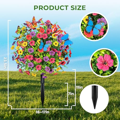 2 PCS Artificial Boxwood Topiary Ball Trees with Flowers (Mix With Butterfly)