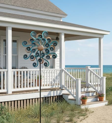 Wind Spinner Outdoor Metal Kinetic Yard Art with Stake (Shell / Large (80-89 Inch))