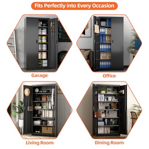 71" Black Lockable Metal Storage Cabinet (Black / 18"D x 34"W x 71"H)
