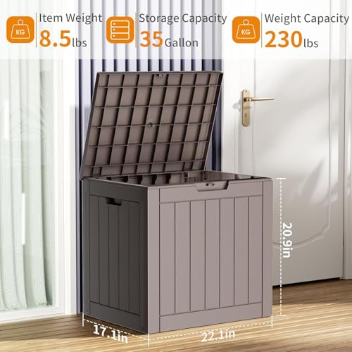 35 Gallon Deck Boxes Resin Outdoor Storage Box UV Resistant Outside Deck Box with Lockable Lid for Patio Furniture (Gray / 35 Gallon)