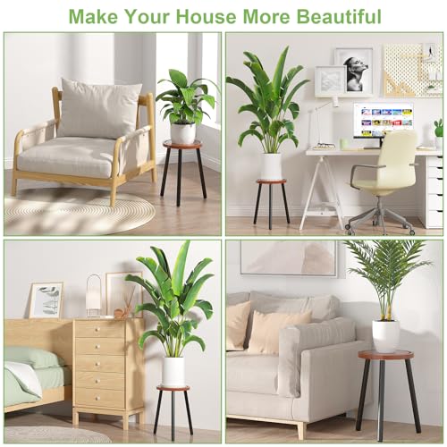 2 Pack Wood Plant Stands Indoor (Brown Tray with Black Legs / 2 Pack)