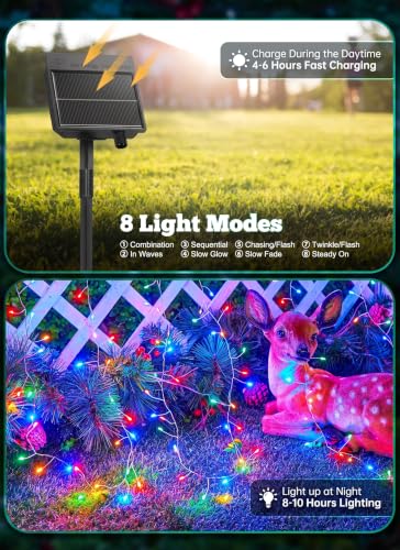 2 Pack 240 LED 20FT Total 40FT 480LED Solar Fairy Lights Outdoor Waterproof (Multicolor / 19.6Ft*2 Pack)