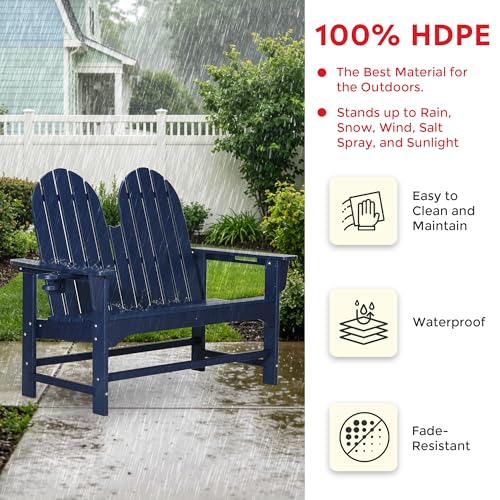 Outdoor Patio HDPE Adirondack Garden Skinny Bench (Navy Blue / 51.5IN)
