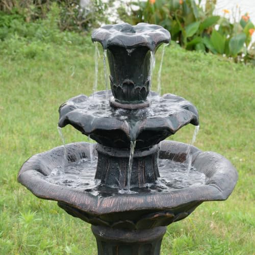 Lily Flower Floor Pedestal 3 Tiered Floor Waterfall Fountain with Pump for Outdoor Patio Garden Backyard Decking (38")