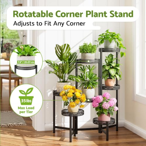 7 Tier Large Metal Plant Stand Indoor Outdoor with 7.9 Inch Wide Tray (BlackWave / 7-tiers)