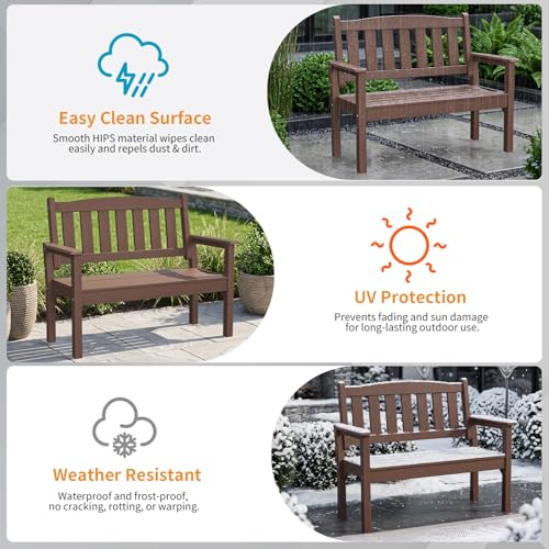 2 Person Poly Lumber Outdoor Garden Bench 700 Lbs Capacity (Brown / 2-Person)