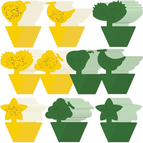 200 Sheets Fruit Fly Sticky Traps for Fruit Fly Gnat Trap for House Indoors Sticky Traps Catcher for Gnats Fungus Gnats Mosquito Catcher for Kitchen Outdoor Plants (Yellow, Green / Cute Style)