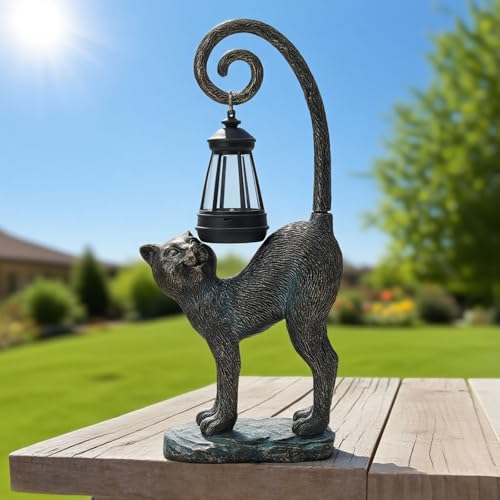Solar Cat Garden Statue (Bronze Cat)