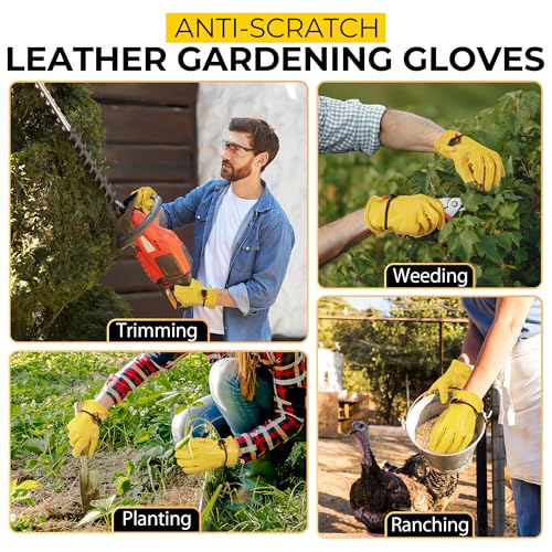 Leather Gardening Gloves (Golden (1 Pair) / Large)