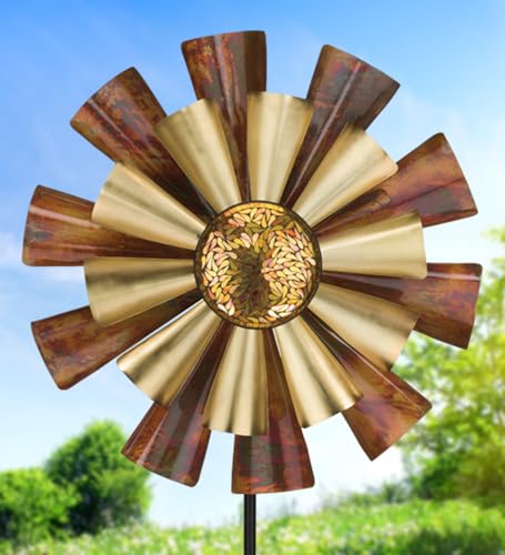 Wind Spinner Outdoor Metal Kinetic Yard Art with Stake (Copper Flame / Medium (70-79 Inch))