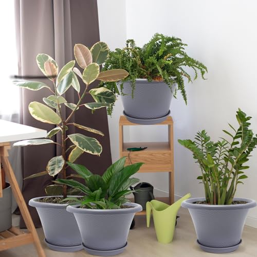 12 Inch Pots for Plants (Diamond Pattern-grey / 12 inch-4 Pack)