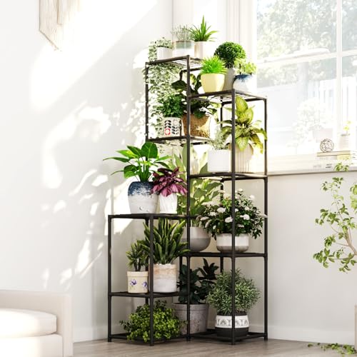 Black Plant Stand Indoor Outdoor Corner Plant Shelf 54.7" Tall