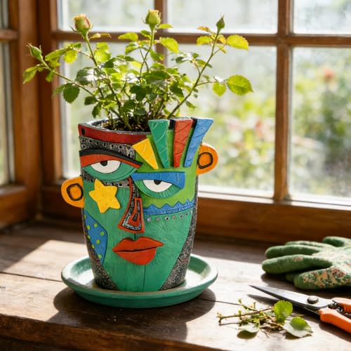 Abstract Face Planter Pot (Green)