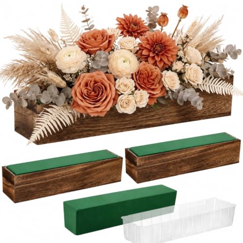 3 Set Wood Rectangle Boxes 16x4 Inch Rustic Planter with Liner (16x4 Inch)