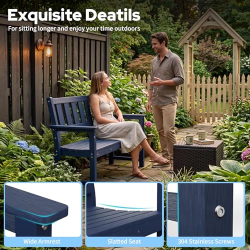 50" Poly Lumber HDPE Outdoor Bench 2 (Navy Blue / 2-Person)