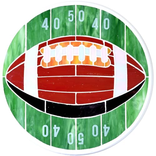 MSS007 Tiffany Style Stained Glass Mosaic Decorative Stepping Stone for Patio Yard Pathway Décor (12" Round / Football)