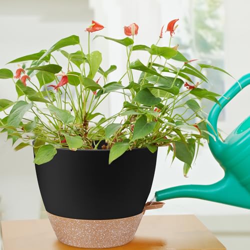 12 inch Large Self Watering Plant Pots (Black / 12 Inch)