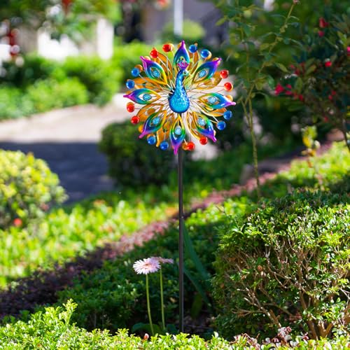 Peacock Outdoor Wind Spinner (Yellow)