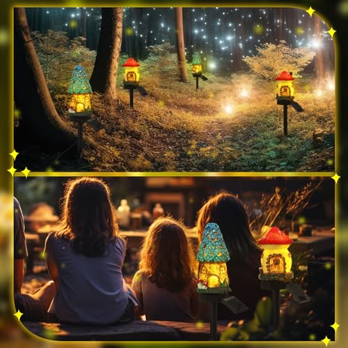 2 Pack Fairy Outdoor Garden Fairy Mushroom Solar Light Statue (2 Count)