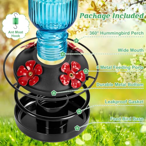 Glass Hummingbird Feeder for Outdoors (Green-Blue Ombre)