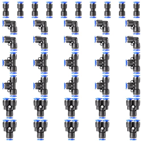 TAILONZ 1 8" Push to Connect Fitting Splitters+Elbows+Tees+Straight 40Pcs