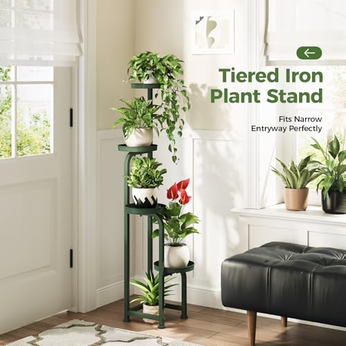 Corner Plant Stand Indoor Outdoor Tall Metal Flower Pot Stands (Dark Green / Spiral 4Tier)