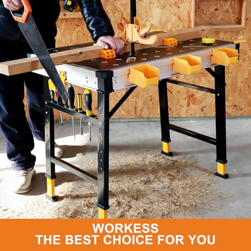 Portable Workbench 1000Lbs Capacity 2026 Upgraded Adjustable 5 Level Height Heavy Duty Folding Work Table with 2 Quick Clamps (Adjustable Height)