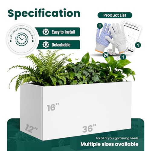Metal Rectangular Planter 36" L x 12" W x 16" H (White / 36" L x 12" W x 16" H)
