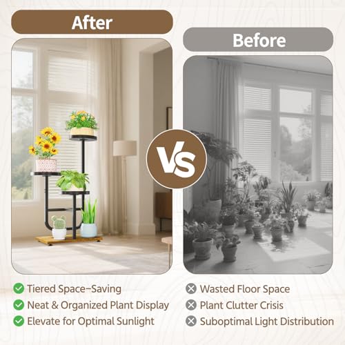 Plant Stand Shelf Tall for Indoor Corner (Classic Black / 3 Tier)