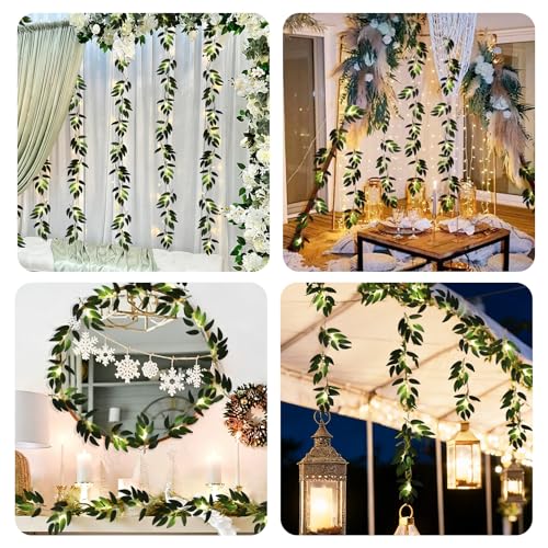 Faux Willow Leaves String Lights 2Pcs 7.5FT 20LED Battery Operated (Green Light Willow)