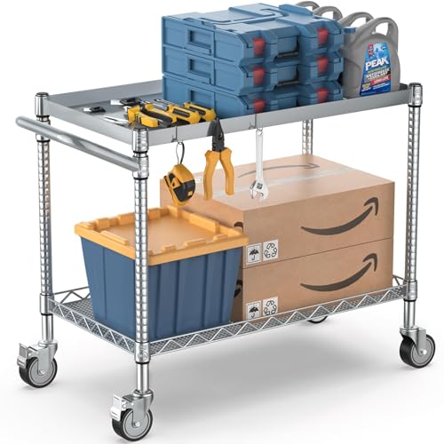 Utility Tool Cart with Wheel (2 Tier / 2-silver)