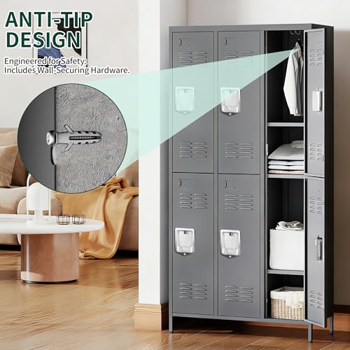 6 Doors Metal Employee Locker (6 Door-Upgraded / Grey)