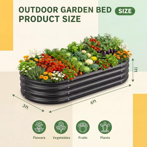2 Pcs 6ft Metal Raised Garden Bed (6×3×1ft(2pcs） / 2-grey)