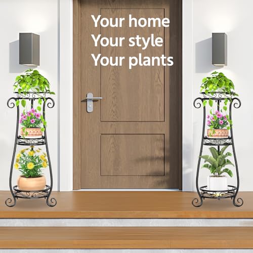 3 Tiers Metal Corner Plant Flower Stand Tall Indoor Outdoor (Black / 3 Tier)