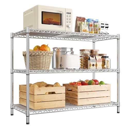Heavy Duty 3 Tier Metal Shelving Unit (Chrome-35.6"Wx14"Dx36"H)
