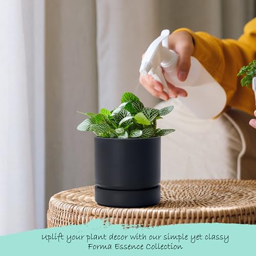 4 Inch Planter Pot with Drainage Hole & Saucer (4" (2 Pack) / Matte Black)