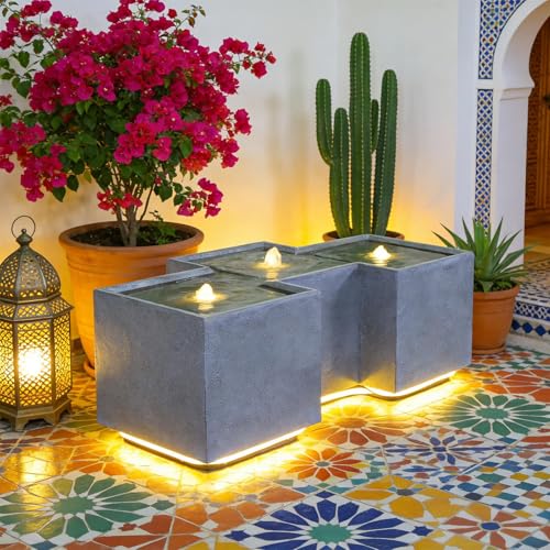 Small Modern Outdoor Water Fountain with 3 Led Lights (11.22-Brown / 11.22-brown)