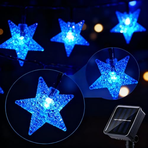 Twinkle Solar Star String Lights Outdoor Waterproof 39FT (Blue)