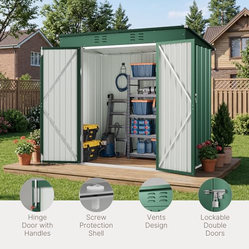 8x6 FT Outdoor Shed (Green / 8' x 6' FT/Sloped-roof)