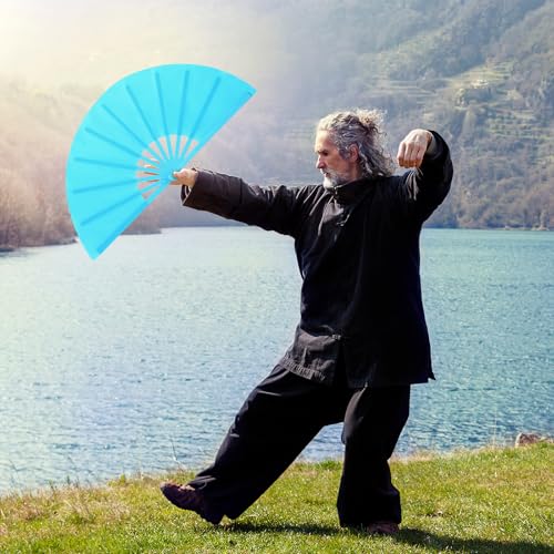 4 Packs Large Folding Hand Fans (Sky Blue)