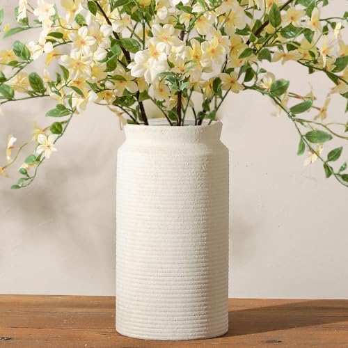 Ceramic Flower Vase 12 inch Farmhouse Rustic Vase for Home Decor Handcrafted Pottery Tall Terracotta Vases for Dining Table Decor Fireplace Living Room Bathroom Wedding Centerpiece (01-l-antique Off White)