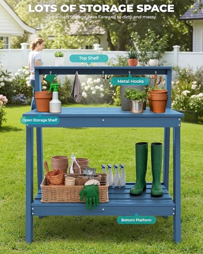 3 Tier Outdoor Potting Bench with Storage (Blue / Sleek)