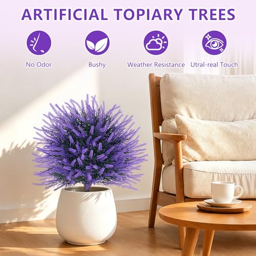 2 Pack Artificial Lavender Topiary Ball with Ground Spike for Outdoor (Lavender)