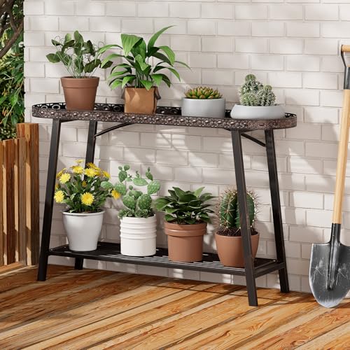 2 Tier Plant Stand Outdoor Indoor Metal Pland Stand (43 in T-Shaped)