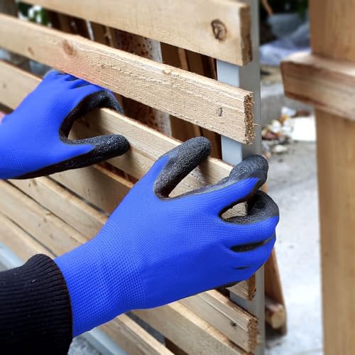 Crinkle Latex Rubber Hand Coated Safety Work Gloves for Men Women General Multi Use Construction Warehouse Gardening Assembly Landscaping (Medium / Blue-120 Pairs)