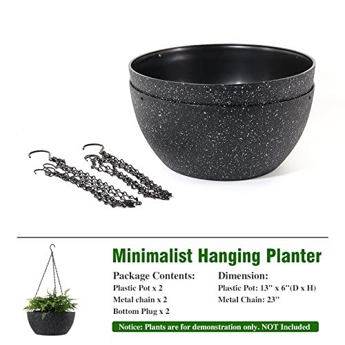 13 inch 2Pack Large Hanging Planters for Outdoor Indoor Plants with Drainage Holes and Chain (2 Count)